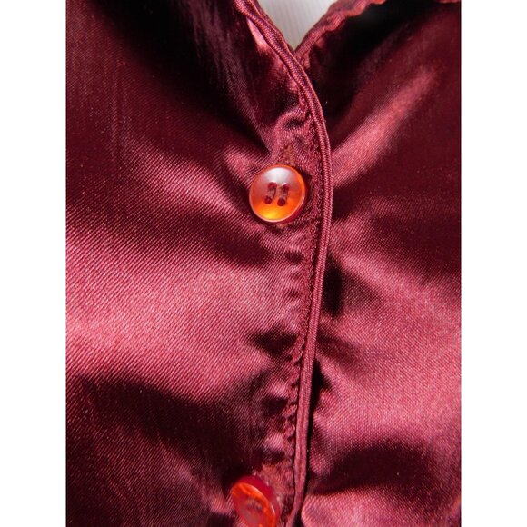 BRIDEnBRIDESMAID Shirt Womens Large Burgundy Satin Nightshirt Button Front - Picture 4 of 11